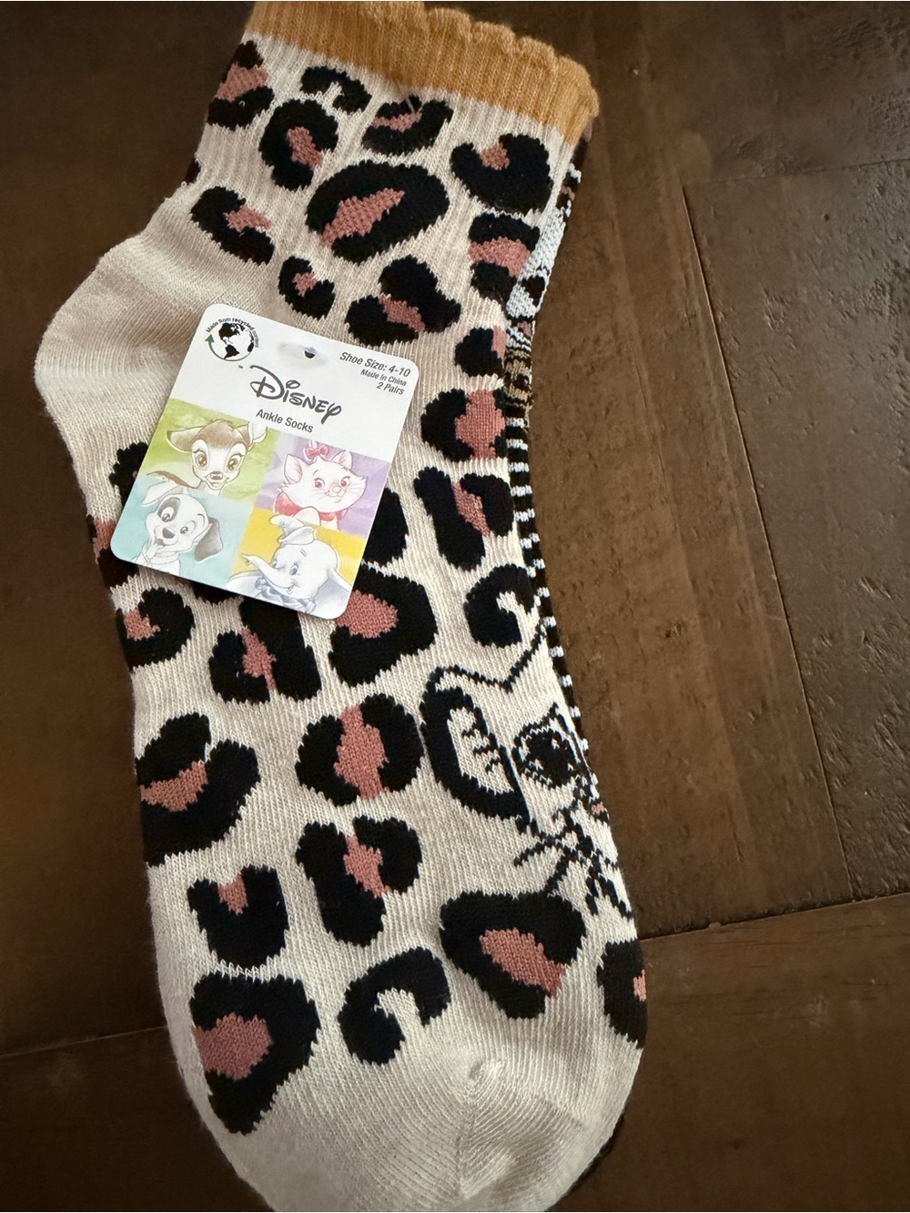 Disney 101 Dalmatians Perdita Animal Print Ankle Socks 2 Pairs Shoe Size 4-10